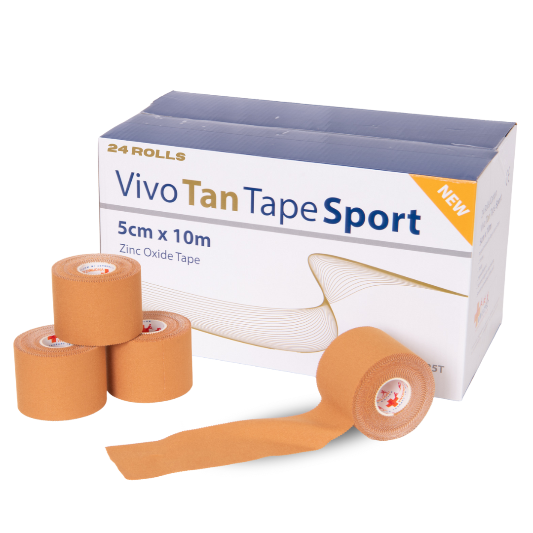 Vivomed Vivo Tan Tape Sport heavy-duty rayon adhesive zinc oxide strapping tape