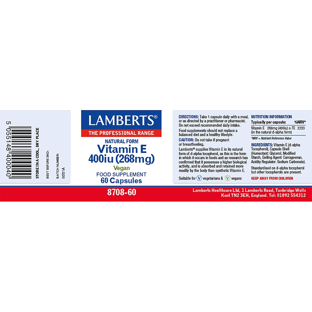 Lamberts Natural Vitamin E 400iu - 60 Capsules