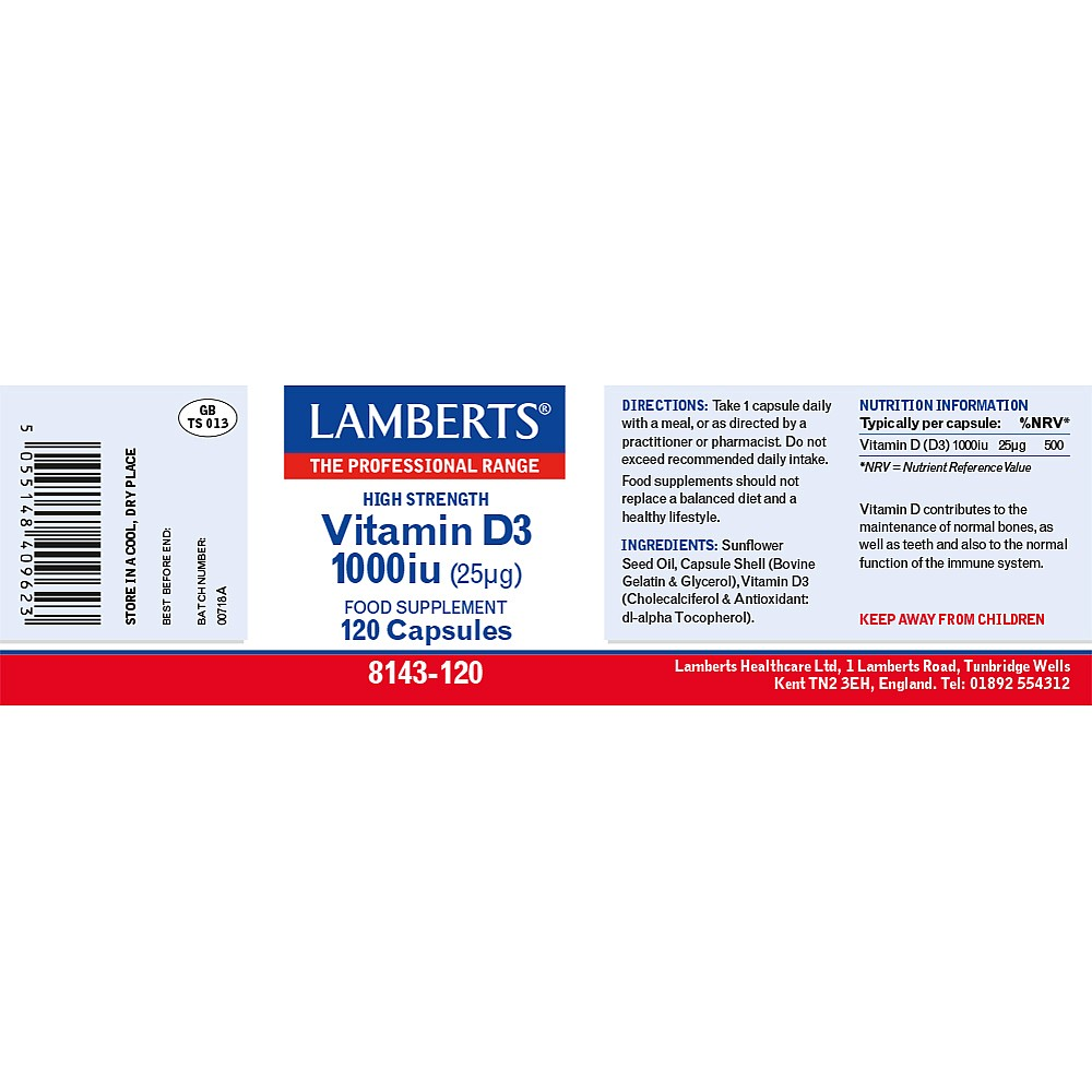 Lamberts Vitamin D3 1000iu - 120 Capsules