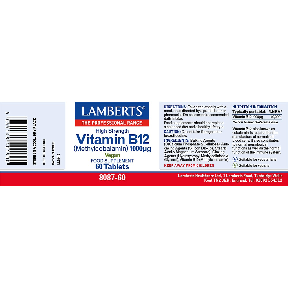 Lamberts Vitamin B12 1000ug High Strength - 60 tablets