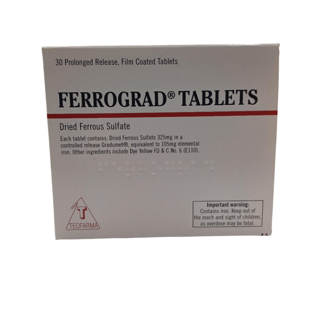 FERROGRAD (Dried Ferrous Sulfate 325mg) PROLONGED RELEASE TABLETS (30)
