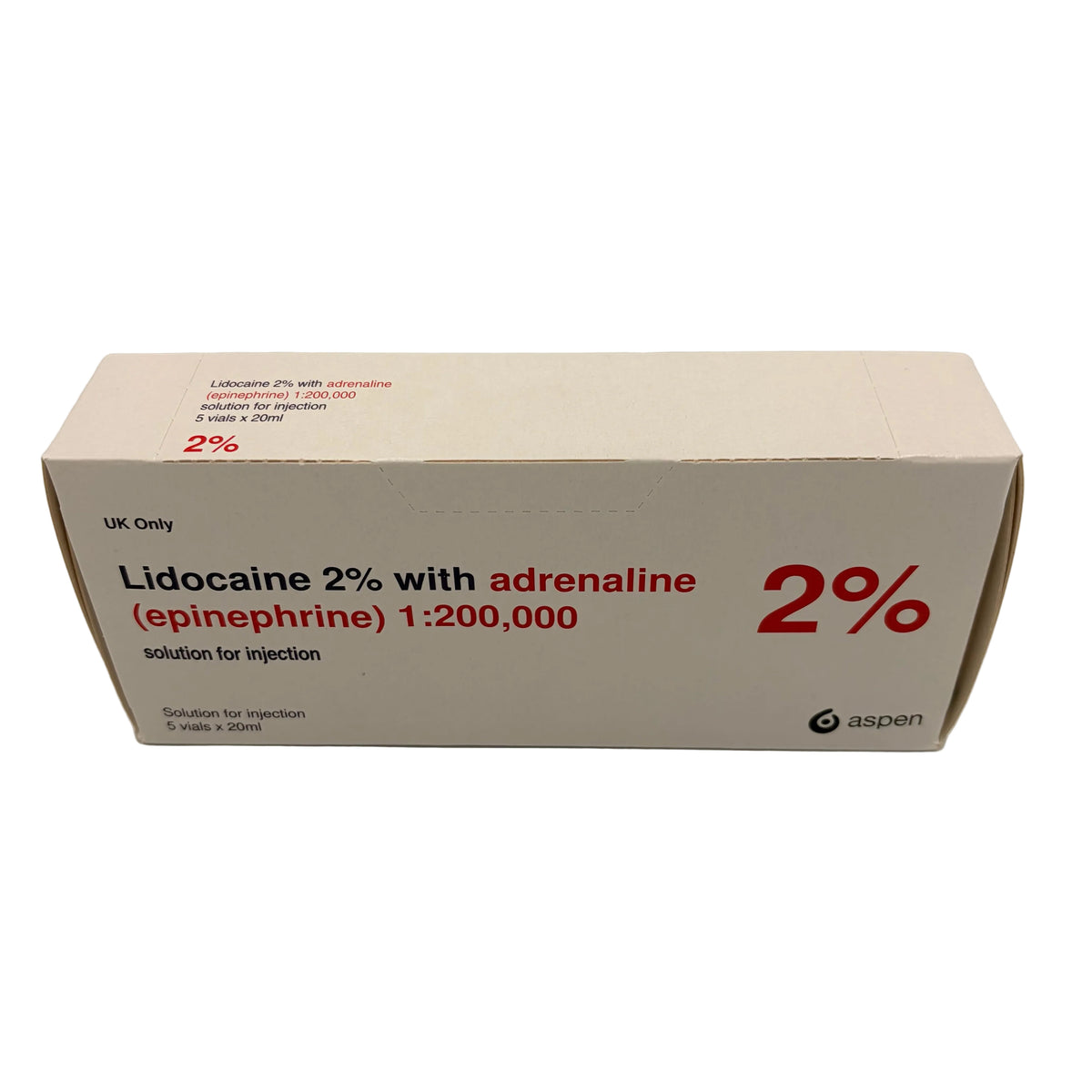 LIDOCAINE INJ & ADREN 2% 20ML [ASPEN] (5 X 20ML)