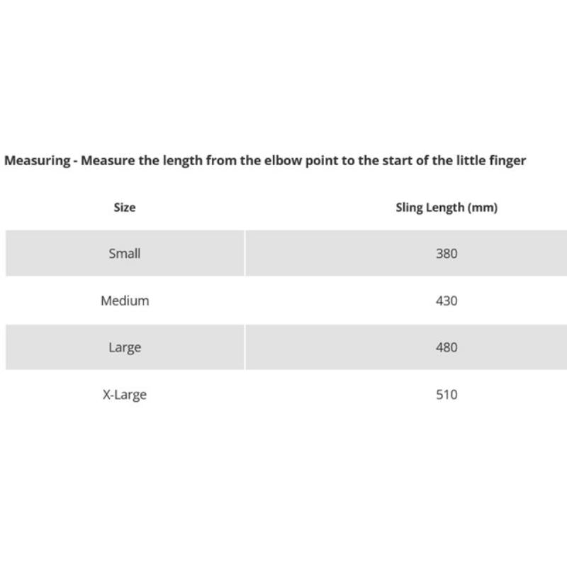 Size guide for Vivomed Cotton Sling Deluxe