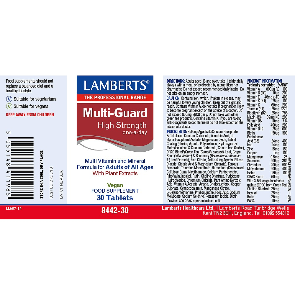 Lamberts Multi-Guard® High potency one-a-day Multi Vitamin & Minerals - 30 Tablets