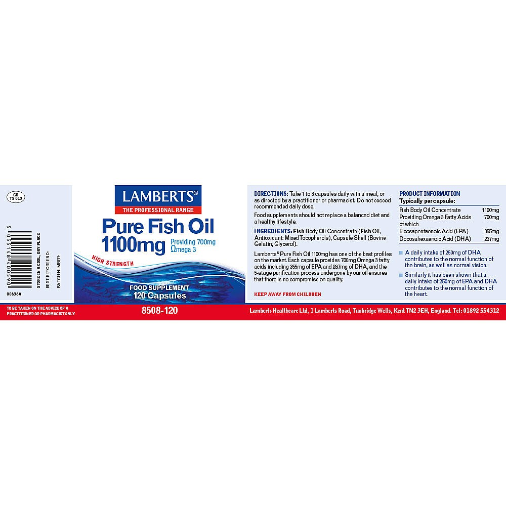 Lamberts Pure Fish Oil 1100mg - 180 capsules