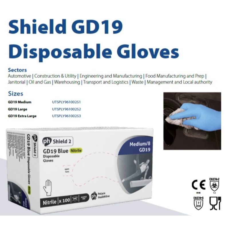 Shield Nitrile Disposable Gloves - Box of 100